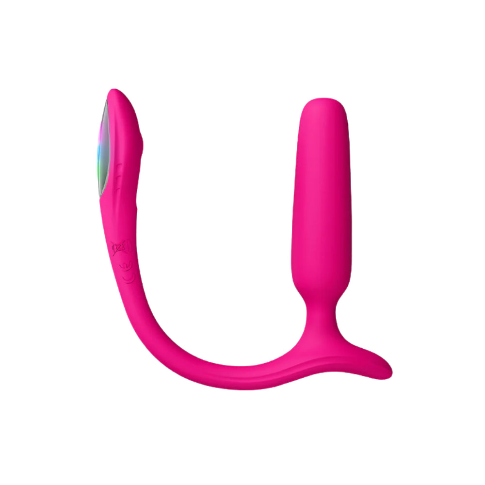 Curved pink silicone Lovense Lush Anal vibrator with smooth ergonomic shape