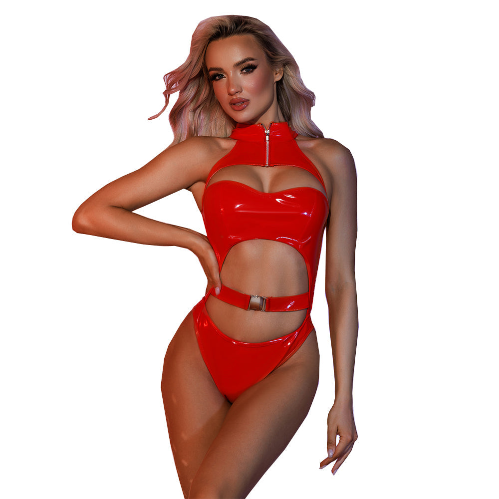 Teddy - 1 Pc Lady Red Leather Sexy Lingerie