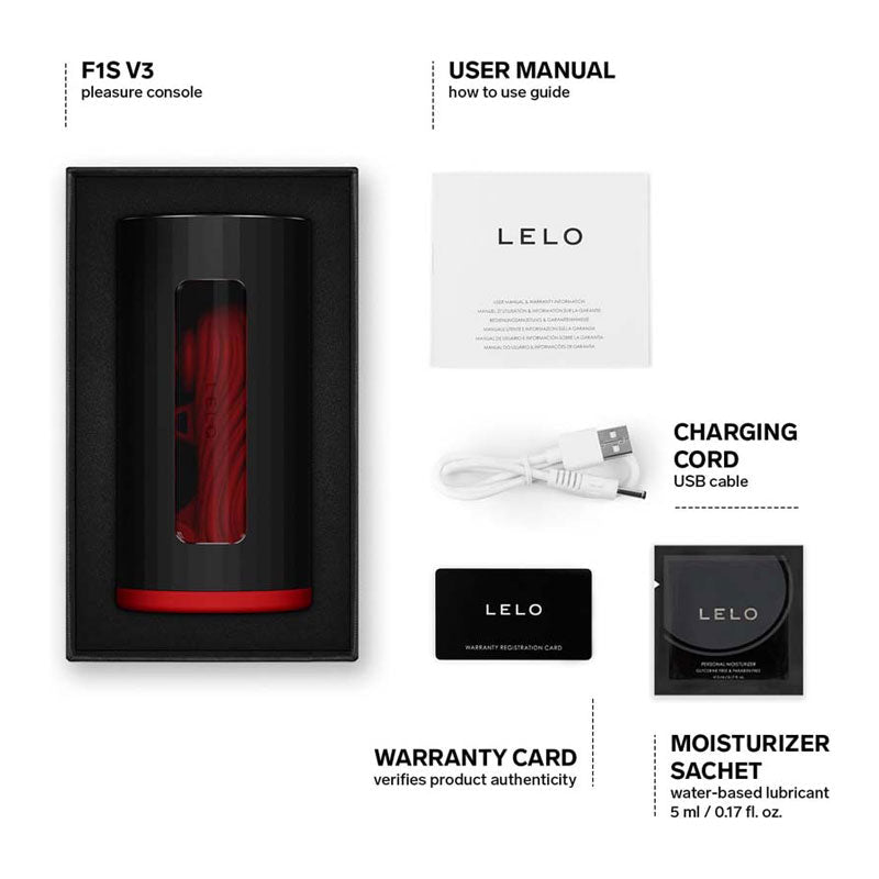 Lelo - F1S V3 App AI Interactive Masturbator - Red (2 Sizes)