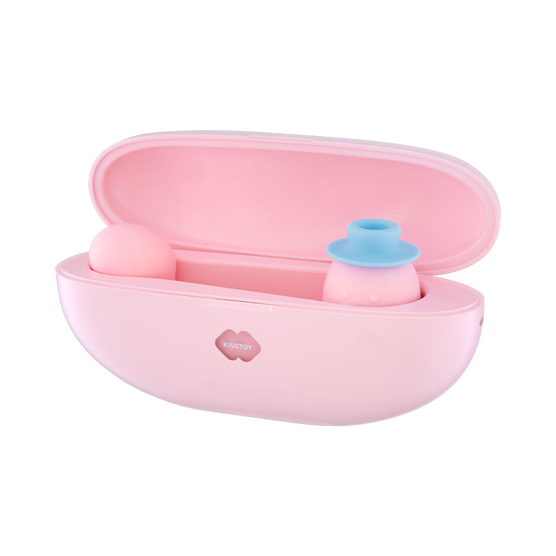 KISSTOY pink storage case shown open with the vibrator stored inside.