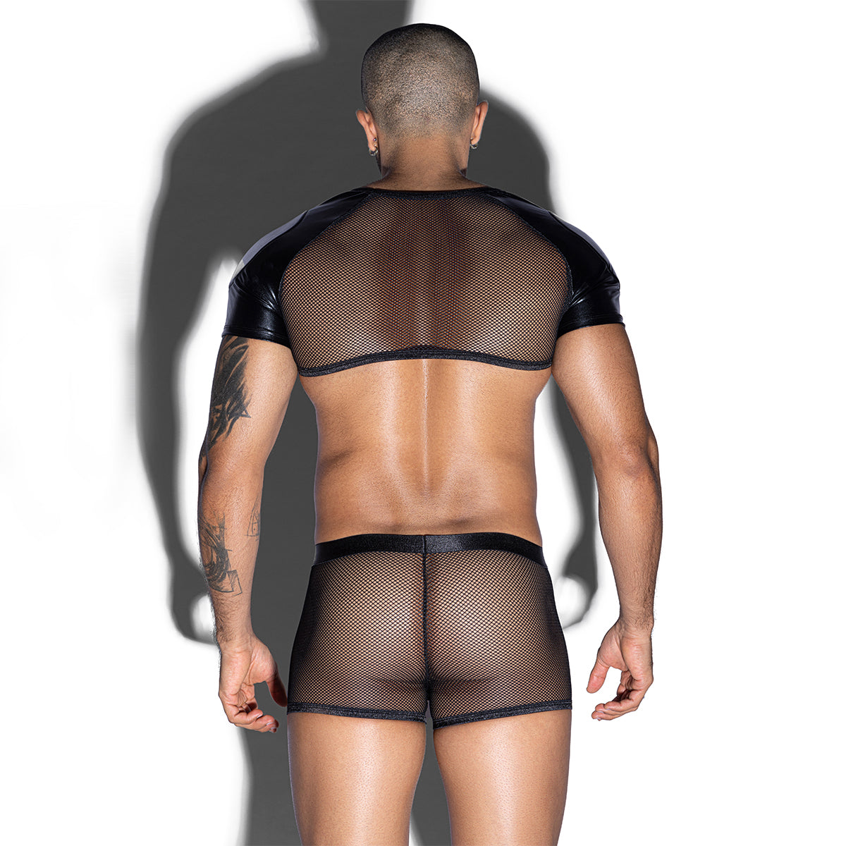Gentsuit - 2 Pcs Semi Transparent Fishnet Underwear and Elastic Waist Cut In Designed Men Sleepwear