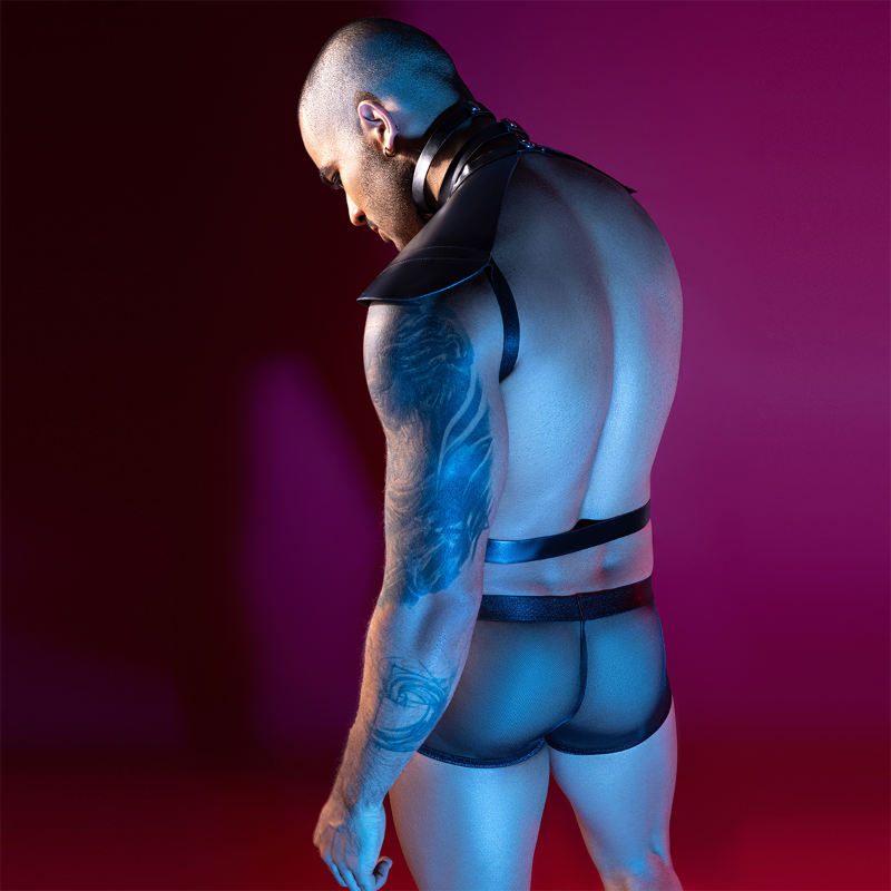 Gentsuit - 2 Pcs Male Sexy Black Harness with Breathable Underwear and Adjustable Waist Belt