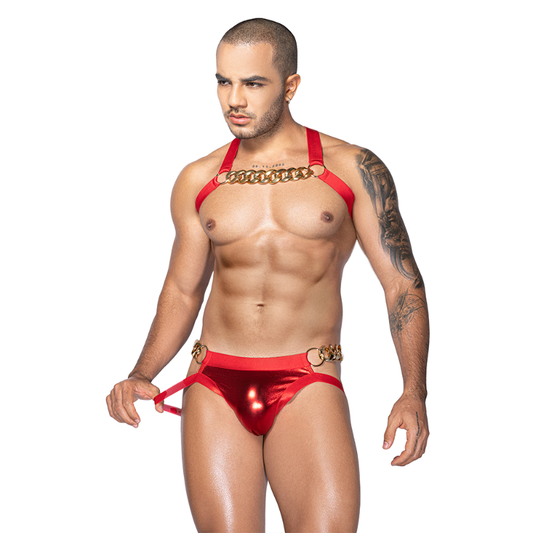 Gentsuit - 2 Pcs Hot Red Elastic Male Chained Sleepwear