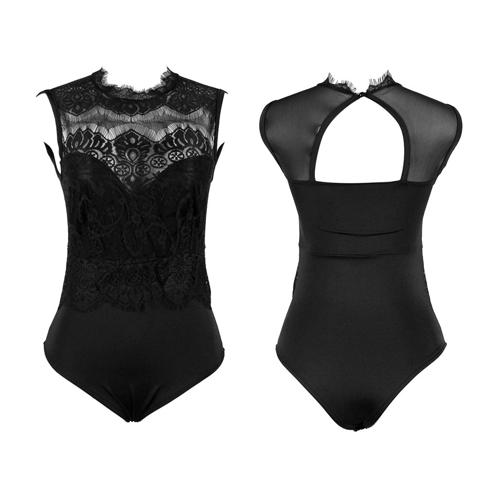 Bodysuit - 1 Pc Lace Openable Crotch Sleeveless Bodysuit