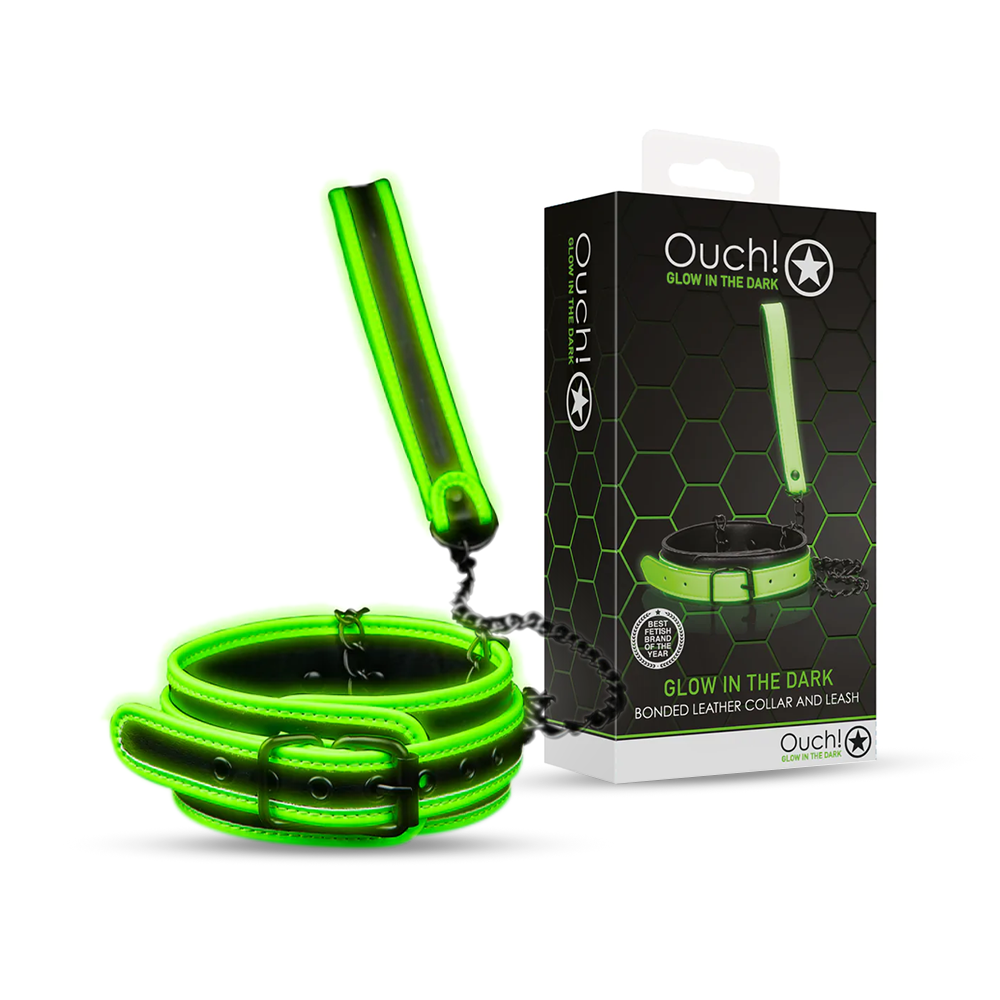 SHOTS Ouch! Collar and Leash - Glow in the Dark