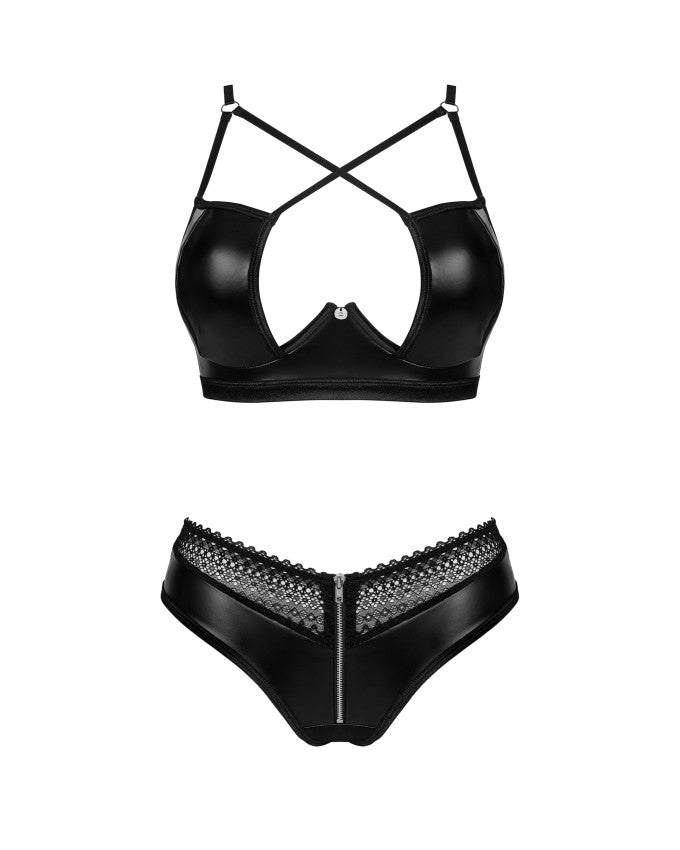 Bra Set - 2 Pcs Black Sexy Bra with Zipper Underwear