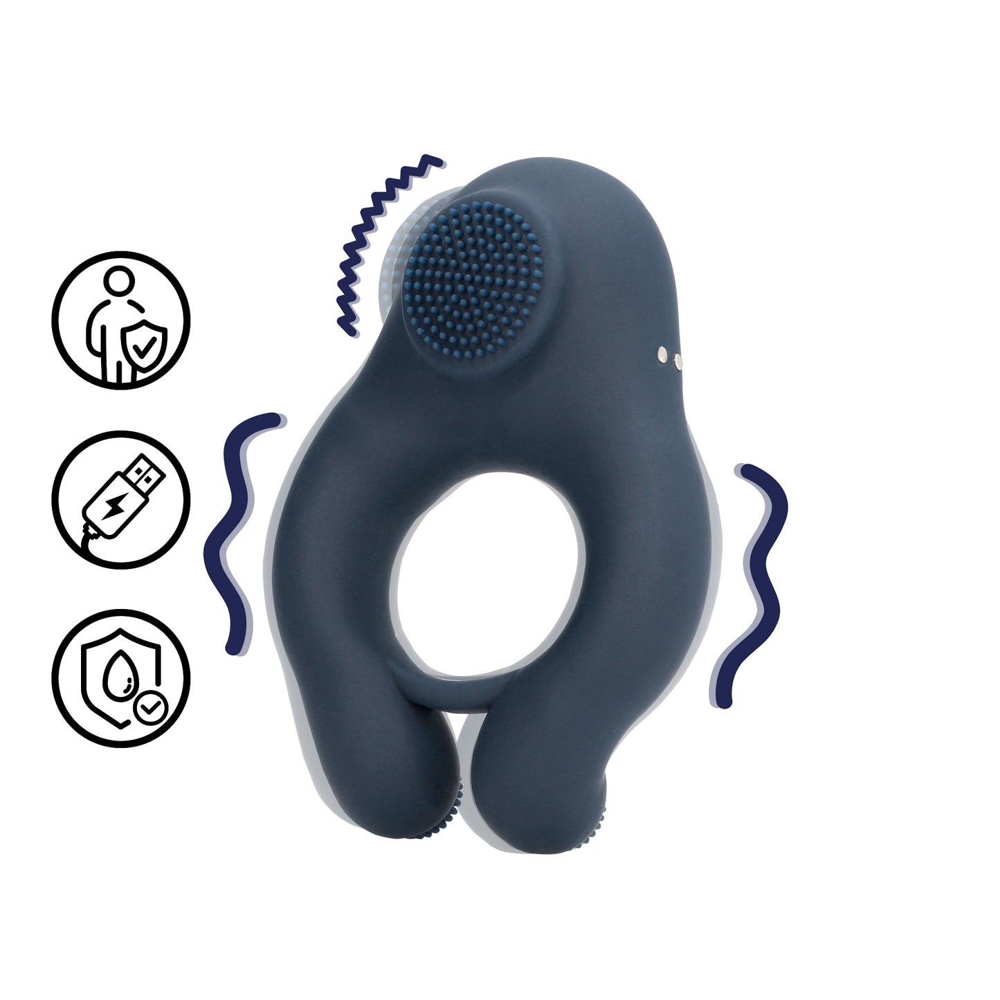 SHOTS Vibrating Cock Ring with Clitoris Stimulation - Indigo Blue