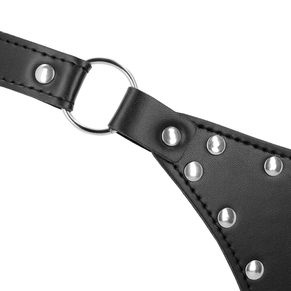 SHOTS Ouch! PU Leather Chastity Thong with Chain Detail