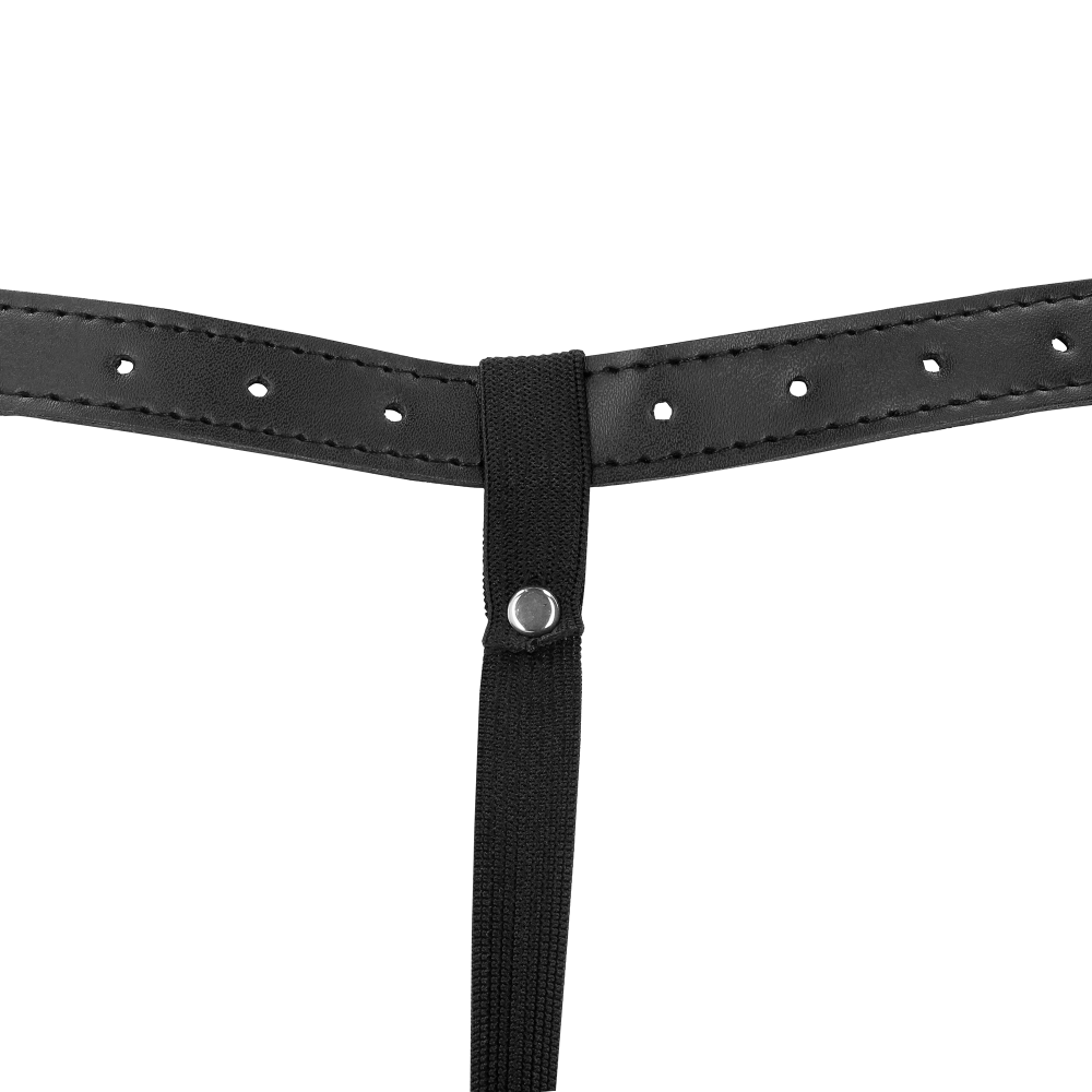 SHOTS Ouch! PU Leather Chastity Thong with Chain Detail