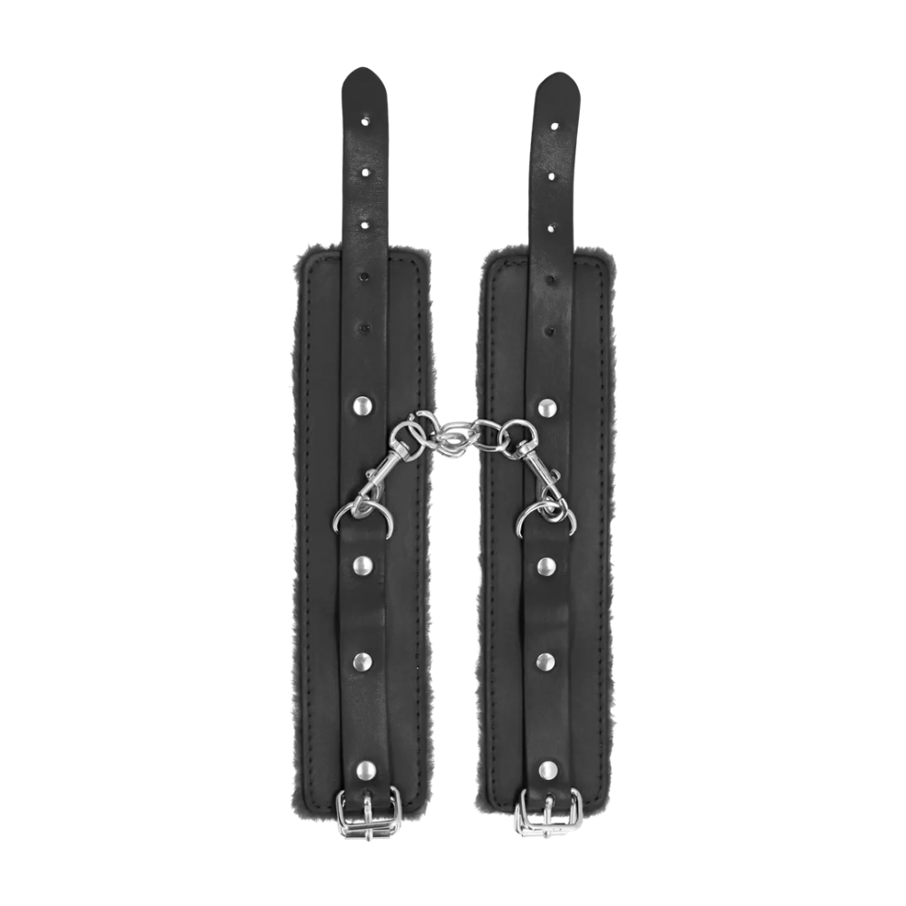 SHOTS Ouch! Plush Leather Handcuffs - Black