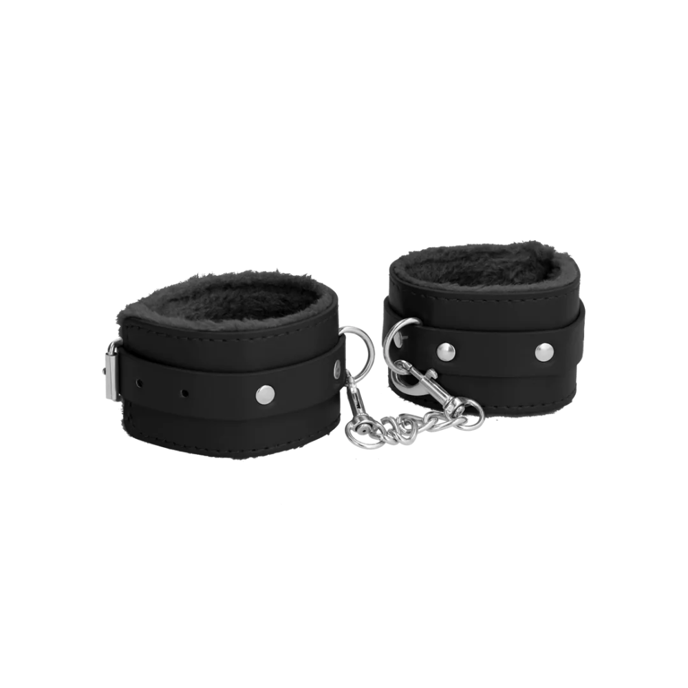 SHOTS Ouch! Plush Leather Handcuffs - Black