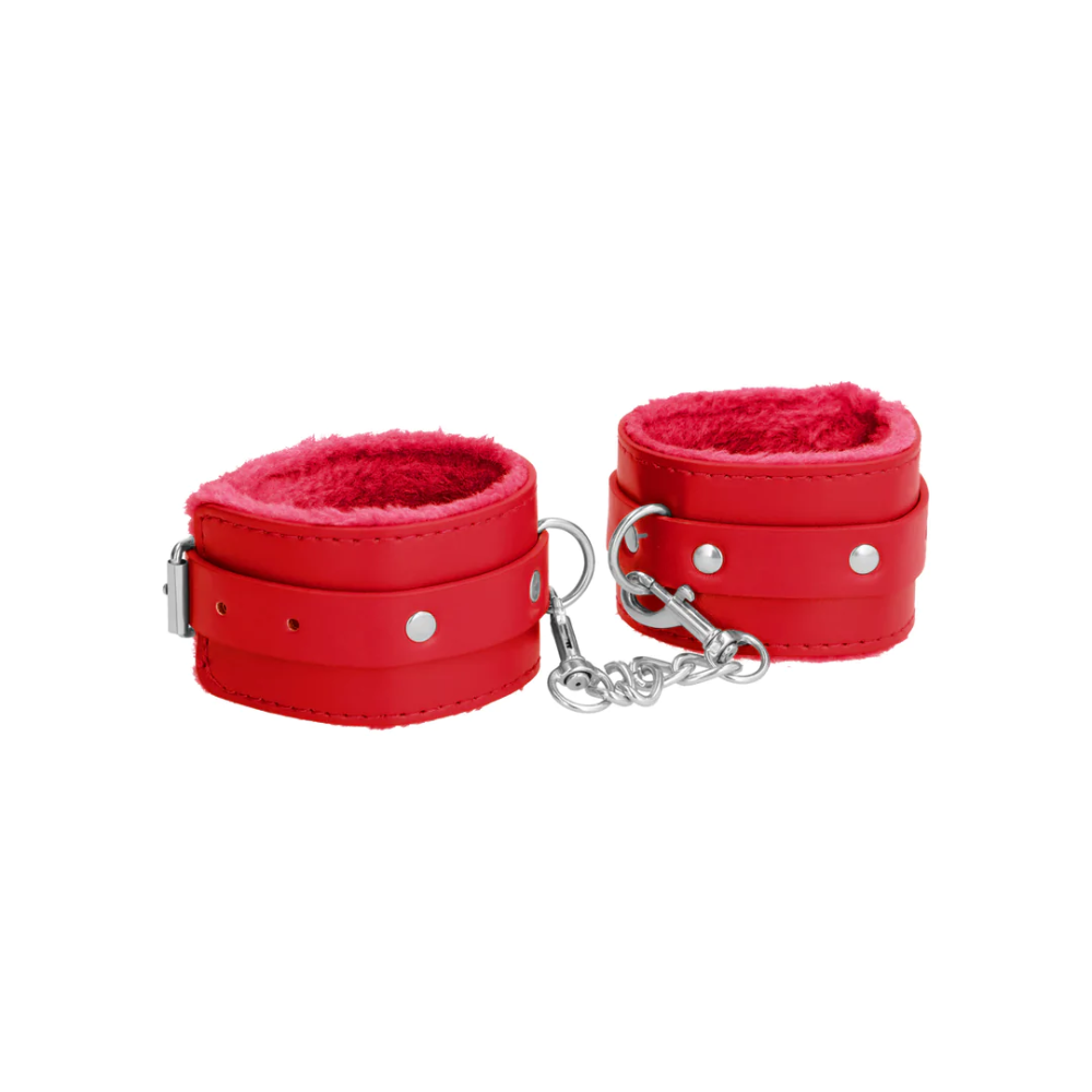 SHOTS Ouch! Plush Leather Handcuffs - Red