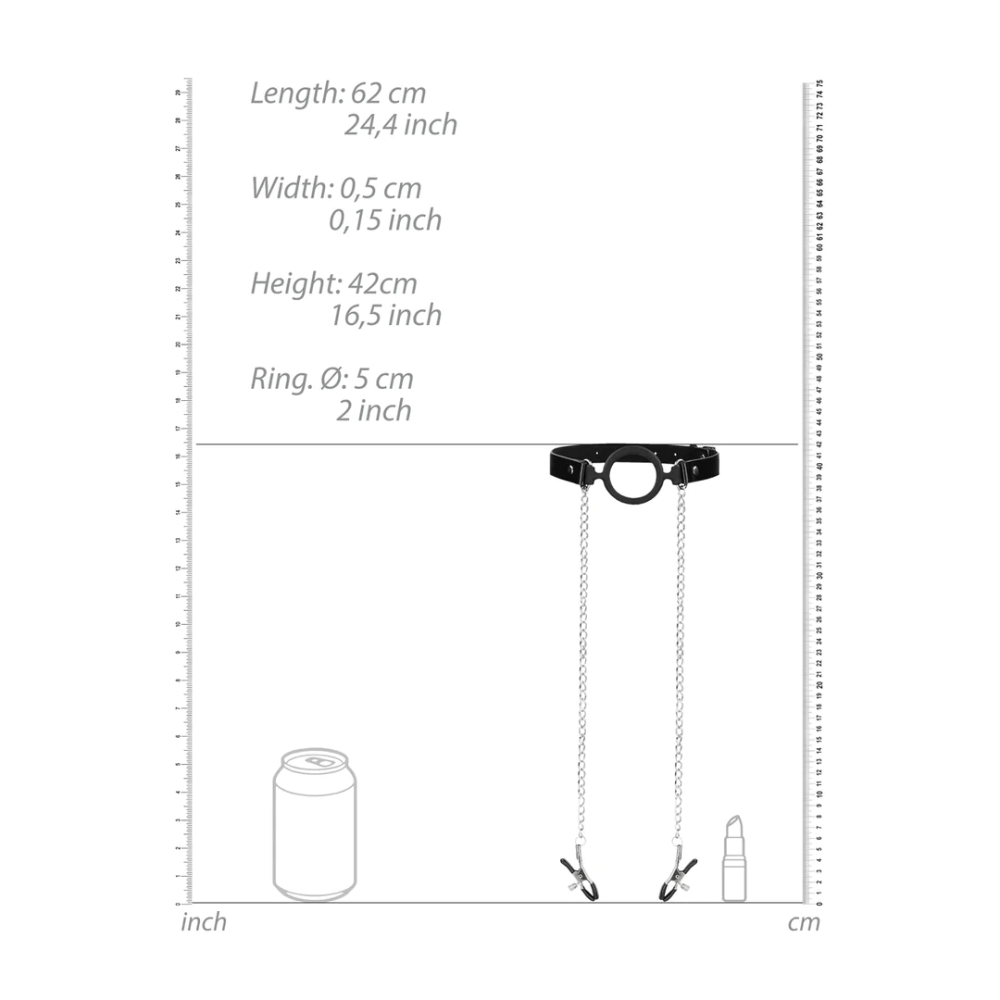 SHOTS Ouch! O-Ring Ball Gag with Nipple Clamps