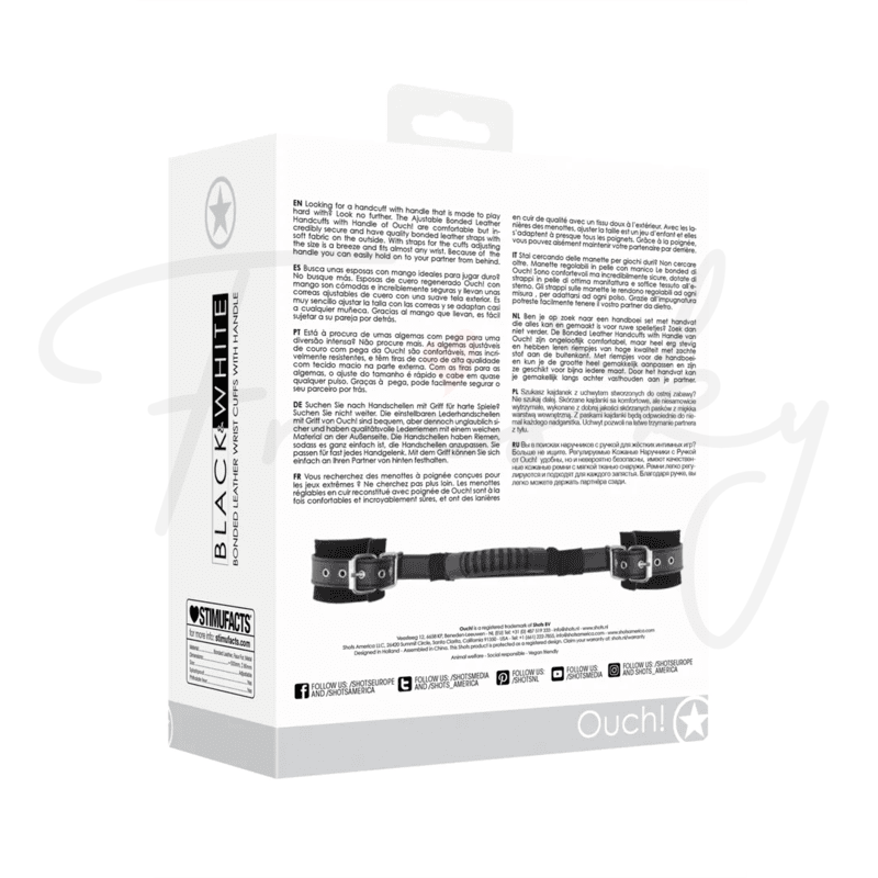 SHOTS Ouch! Bonded Leather Hand Cuffs with Handle