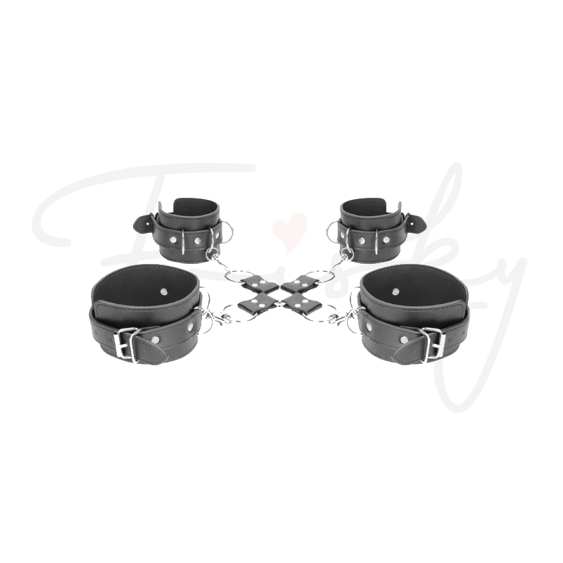 SHOTS Ouch! - Bonded Leather Hogtie with Hand and Ankle Cuffs