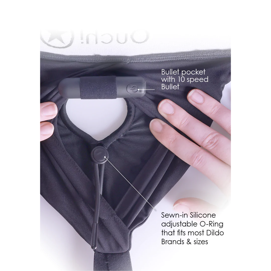 SHOTS Ouch! Vibrating Strap-on Panty Harness with Open Back