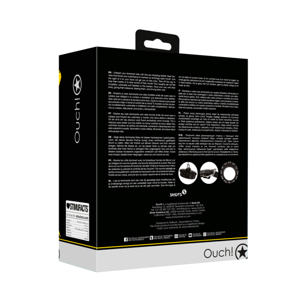 SHOTS Ouch! Open Mouth Gag Head Harness with Plug Stopper - Black