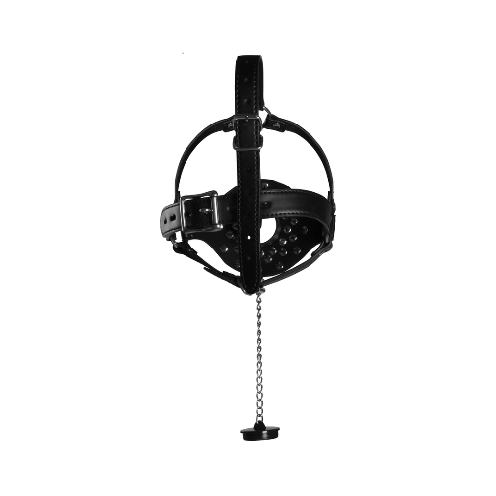 SHOTS Ouch! Open Mouth Gag Head Harness with Plug Stopper - Black