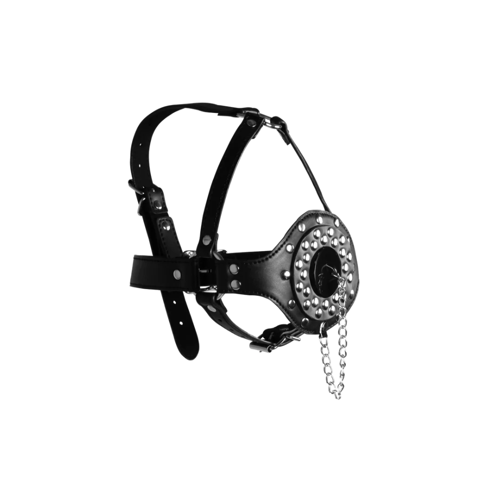 SHOTS Ouch! Open Mouth Gag Head Harness with Plug Stopper - Black