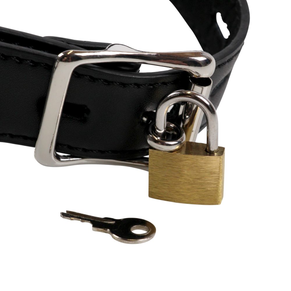 SHOTS Ouch! Open Mouth Gag Head Harness with Plug Stopper - Black