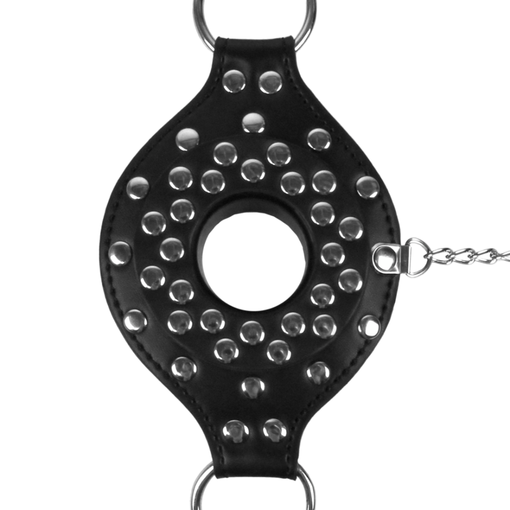 SHOTS Ouch! Open Mouth Gag Head Harness with Plug Stopper - Black