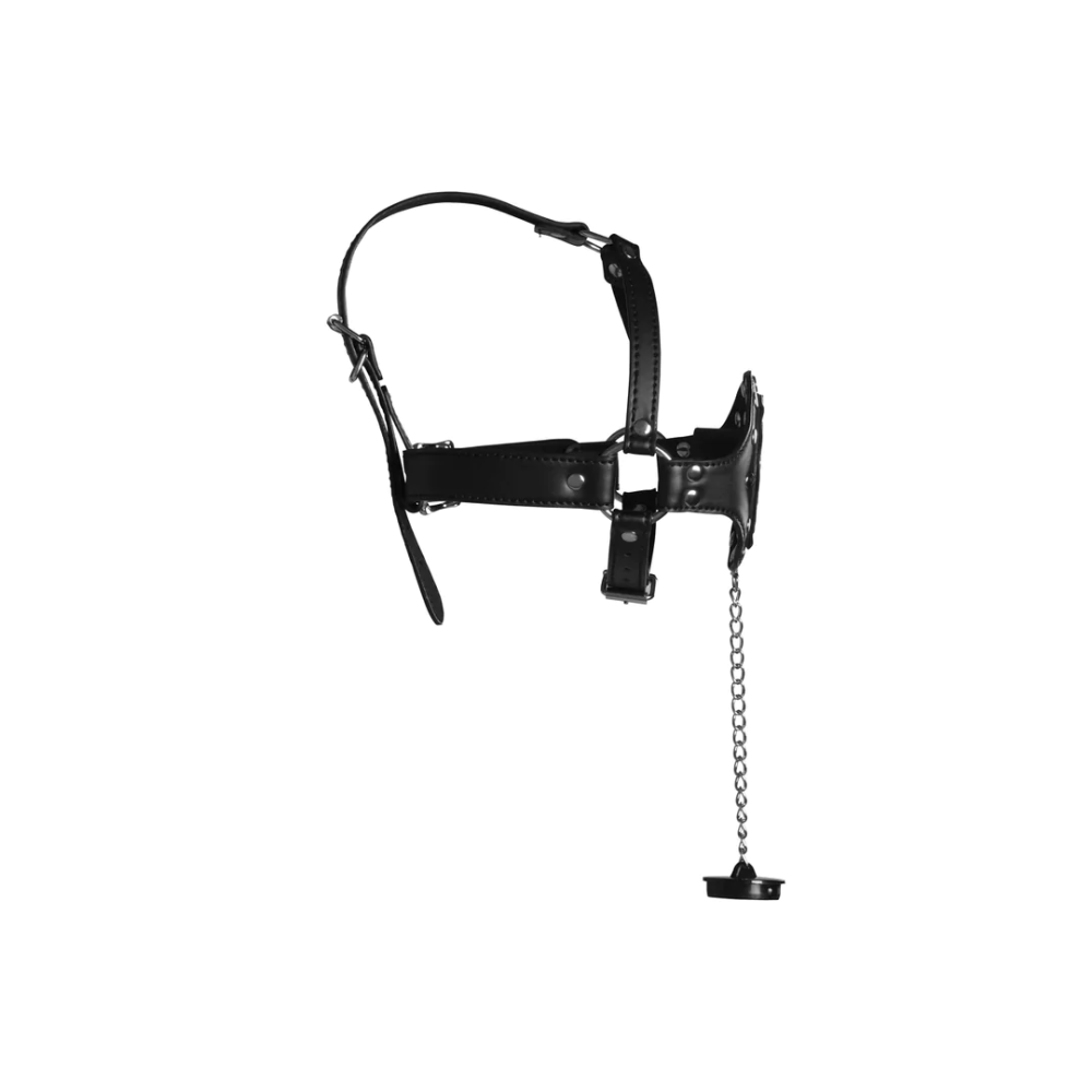 SHOTS Ouch! Open Mouth Gag Head Harness with Plug Stopper - Black