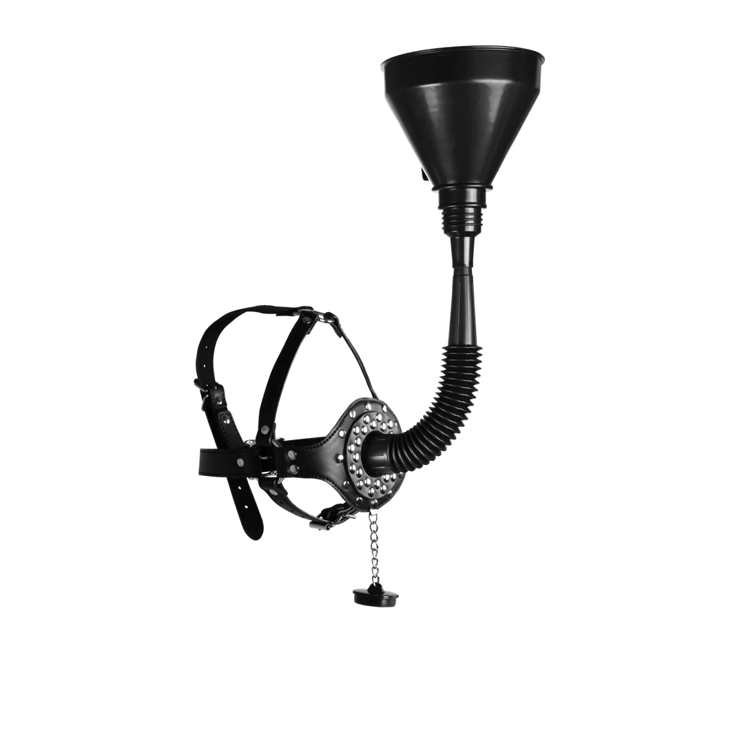SHOTS Ouch! Open Mouth Gag Head Harness with Funnel - Black