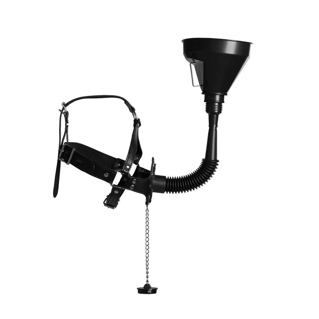 SHOTS Ouch! Open Mouth Gag Head Harness with Funnel - Black