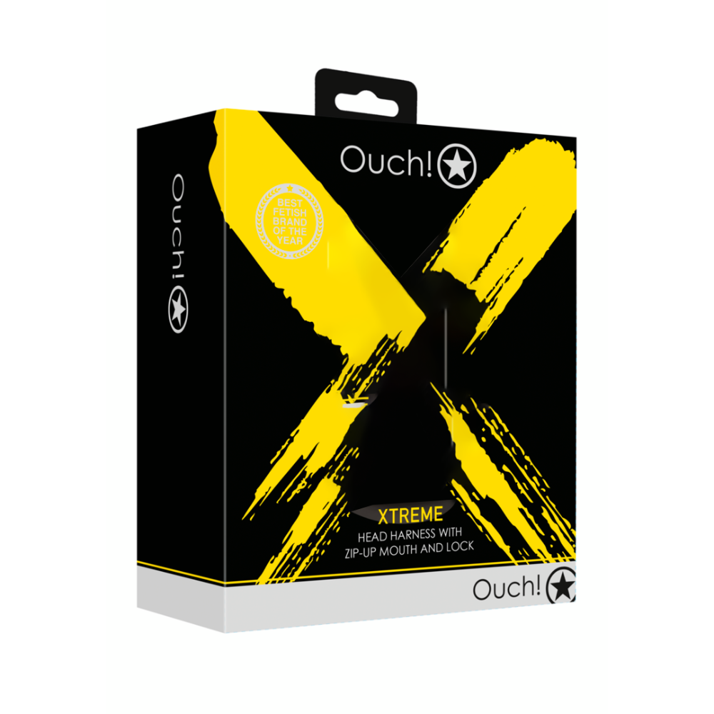 SHOTS Ouch!  Head Harness with Zip-up Mouth and Lock - Black