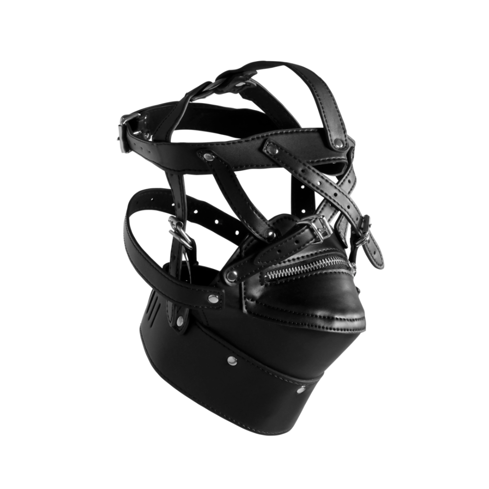 SHOTS Ouch!  Head Harness with Zip-up Mouth and Lock - Black