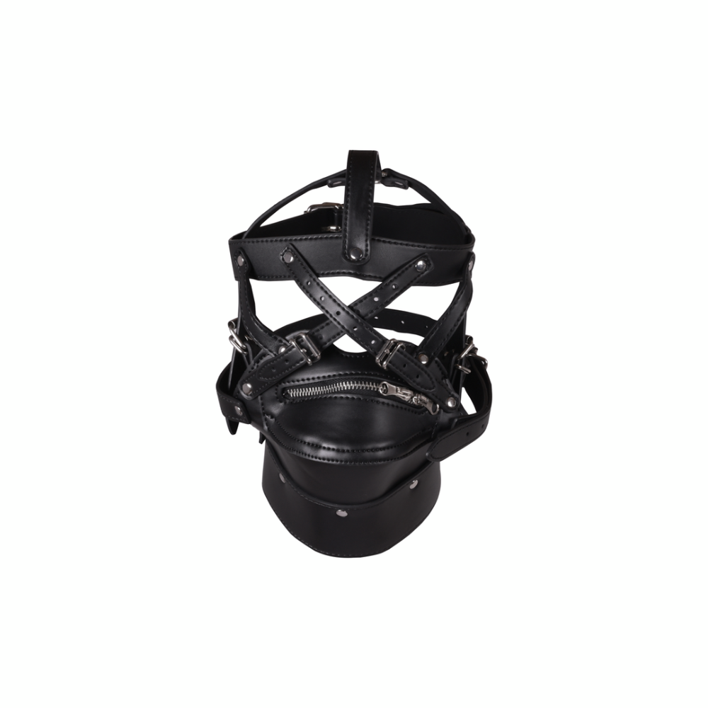 SHOTS Ouch!  Head Harness with Zip-up Mouth and Lock - Black