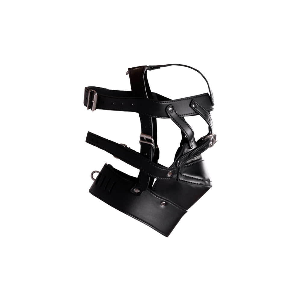SHOTS Ouch!  Head Harness with Zip-up Mouth and Lock - Black