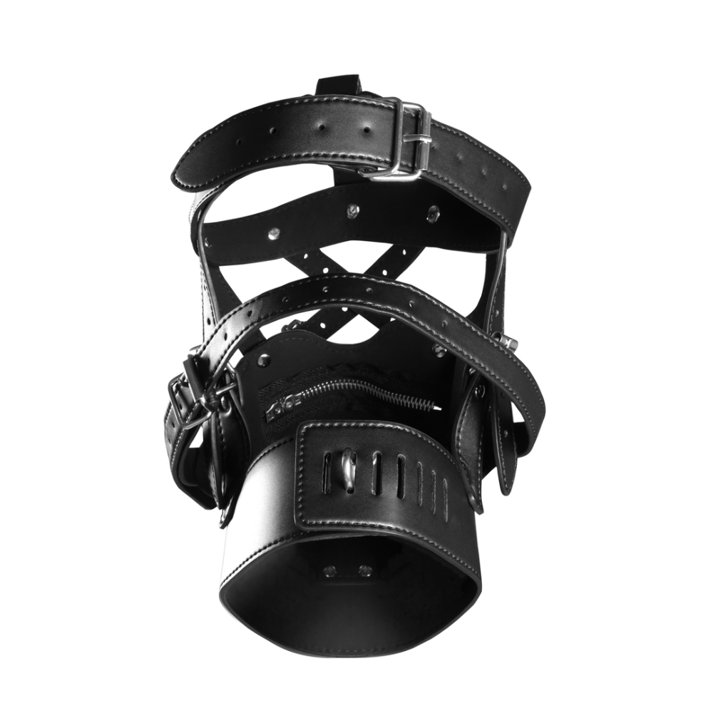 SHOTS Ouch!  Head Harness with Zip-up Mouth and Lock - Black