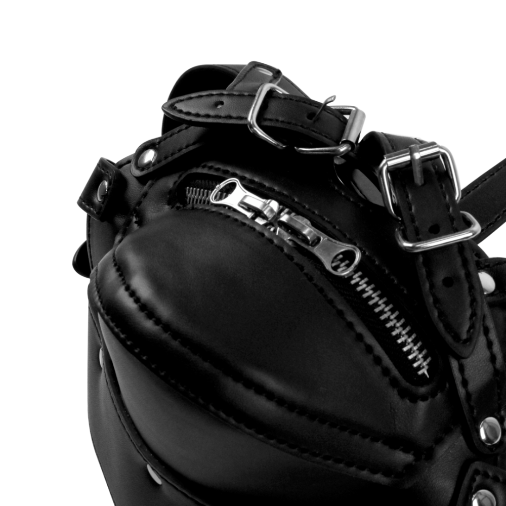 SHOTS Ouch!  Head Harness with Zip-up Mouth and Lock - Black