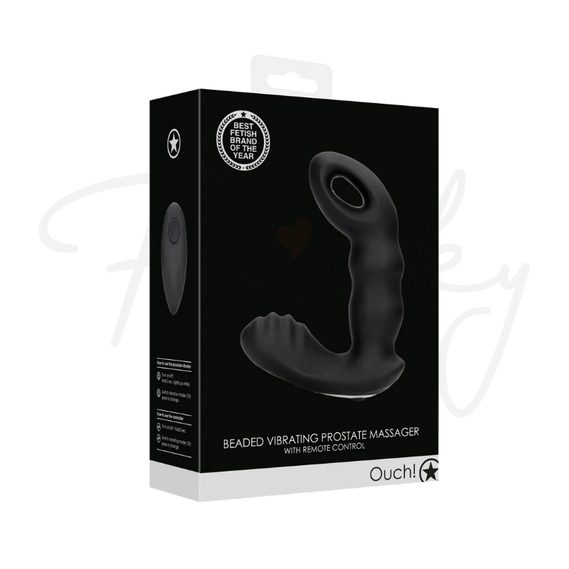 SHOTS Ouch! Beaded Vibrating Prostate Massager with Remote Control - Black