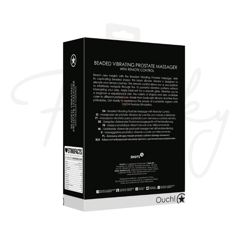 SHOTS Ouch! Beaded Vibrating Prostate Massager with Remote Control - Black