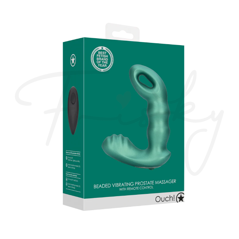 SHOTS Ouch! Beaded Vibrating Prostate Massager with Remote Control - Metallic Green