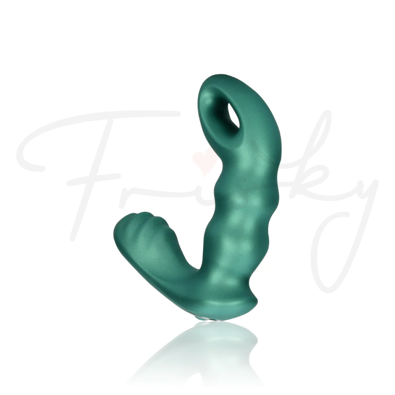 SHOTS Ouch! Beaded Vibrating Prostate Massager with Remote Control - Metallic Green