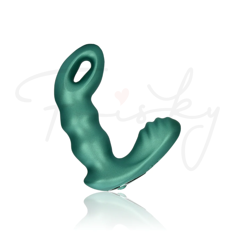 SHOTS Ouch! Beaded Vibrating Prostate Massager with Remote Control - Metallic Green