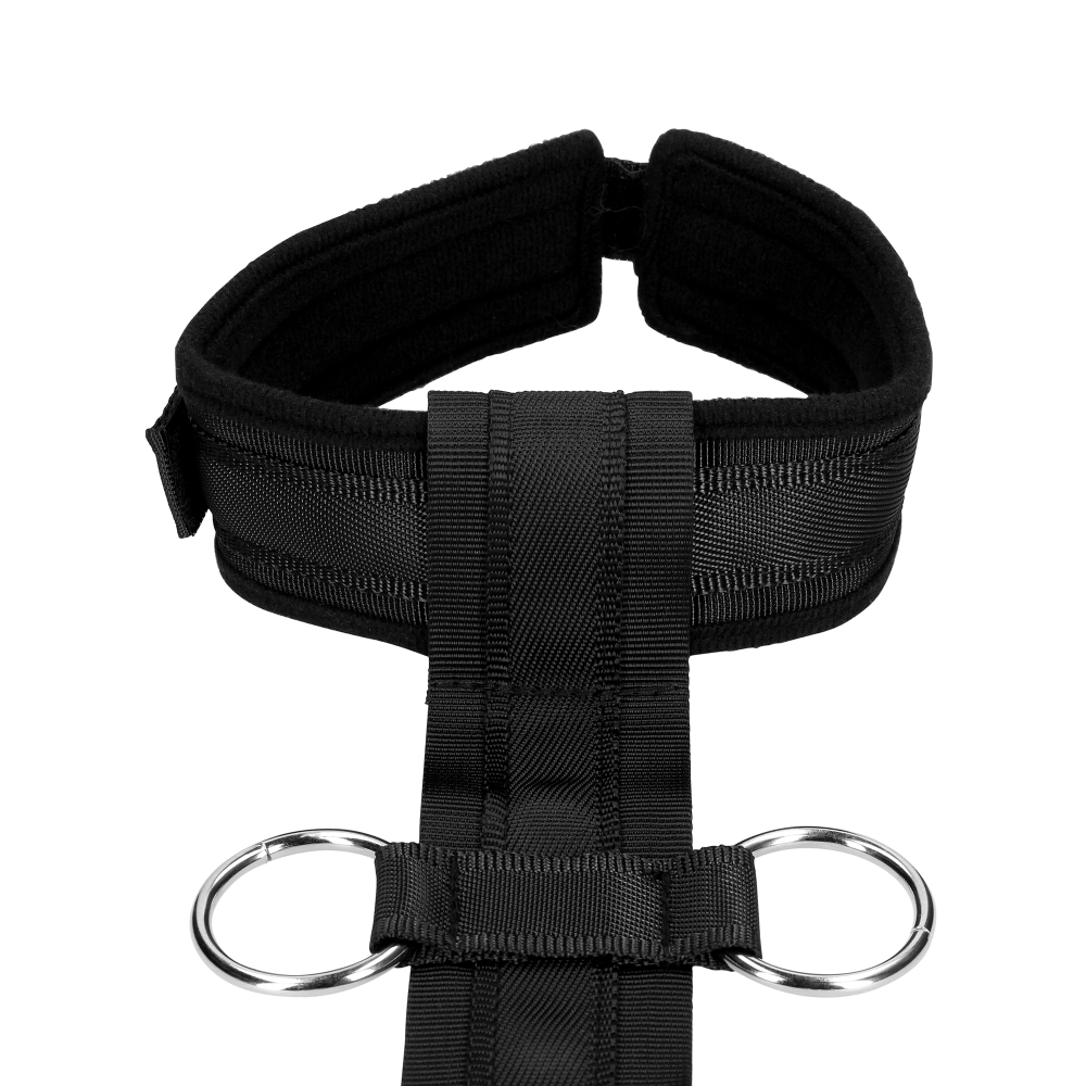 SHOTS Ouch! Restraint Harness with Collar and Hand Cuffs - Black
