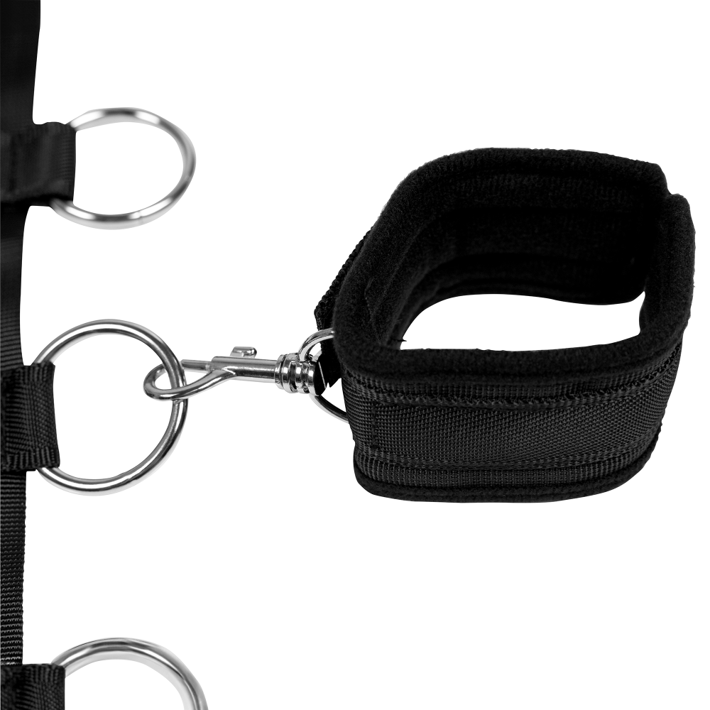 SHOTS Ouch! Restraint Harness with Collar and Hand Cuffs - Black