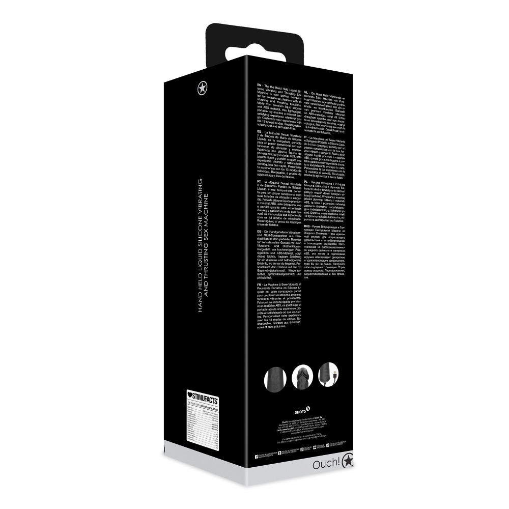 SHOTS Ouch! Hand Held Liquid Silicone Vibrating and Thrusting Sex Machine - Black