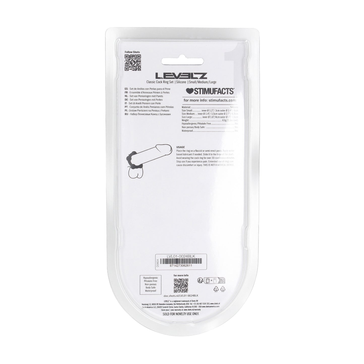 SHOTS LEVELZ Beaded Silicone Cock Ring Set - Black