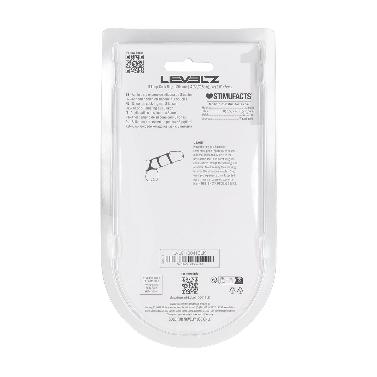 SHOTS LEVELZ 3 Loop Silicone Cock Ring - Black