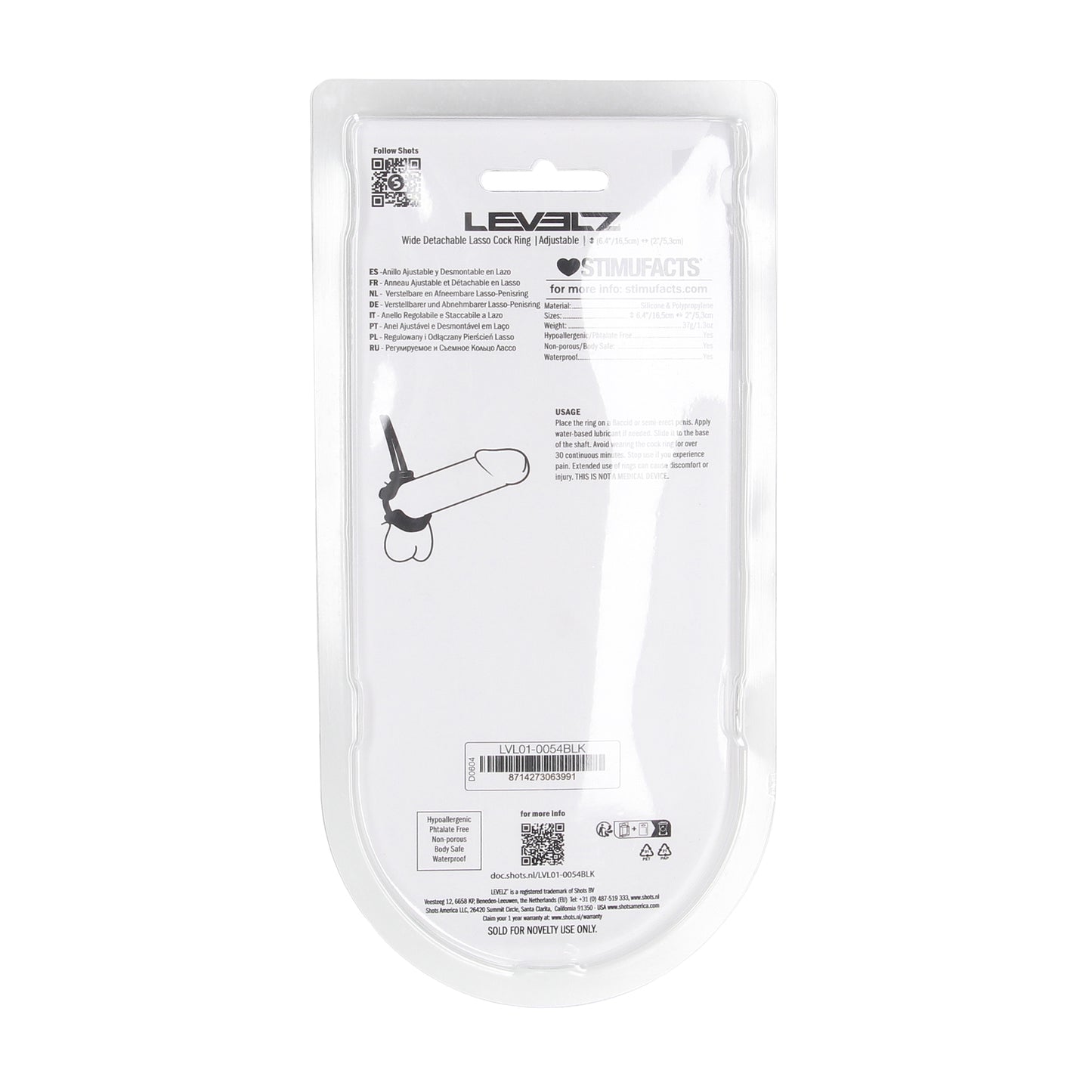 SHOTS LEVELZ  Detachable Wide Adjustable Silicone Lasso Cock ring - 5mm - Black