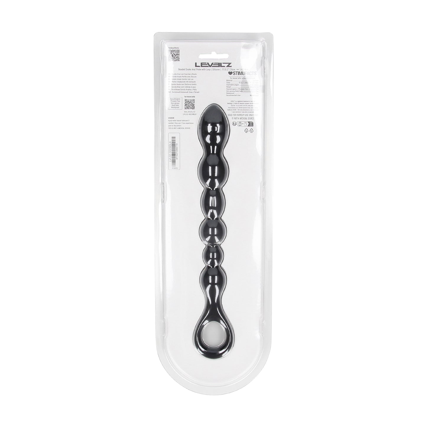 SHOTS LEVELZ! - Beaded Snake Silicone Anal Probe with Loop - Black