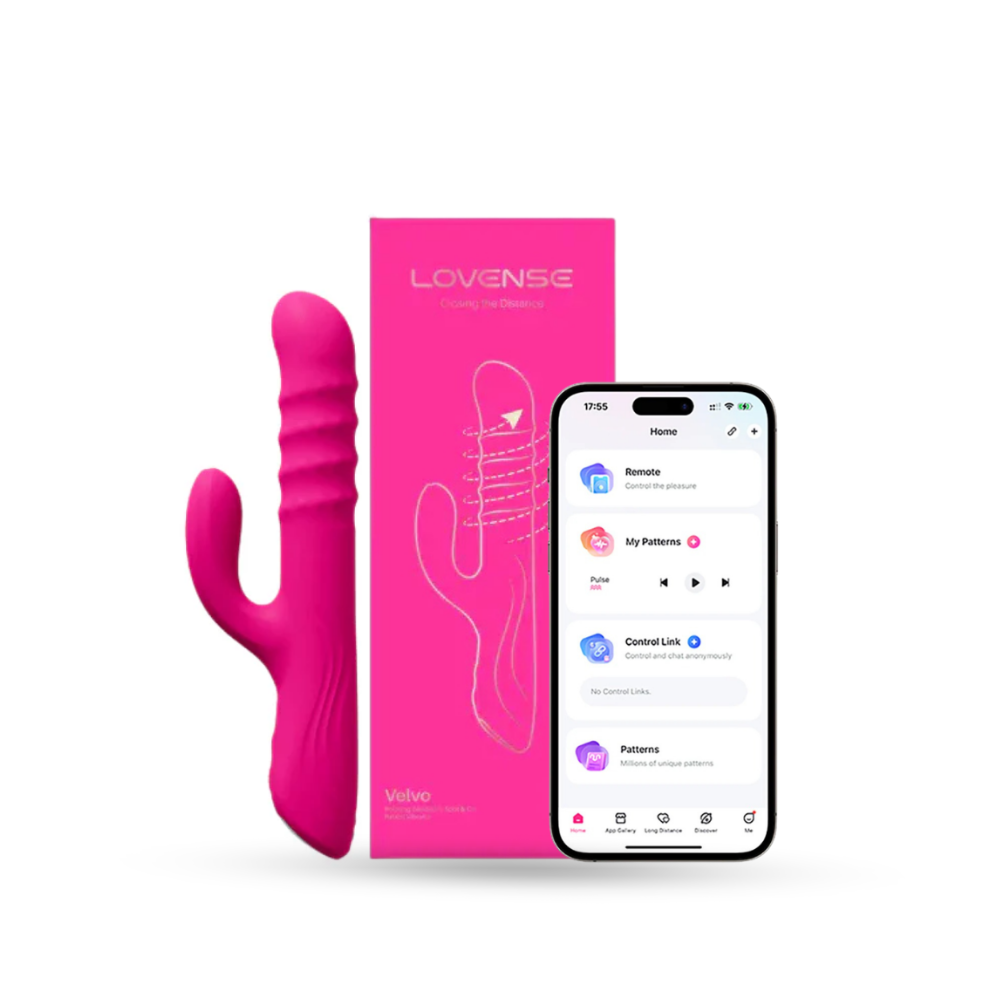 Smartphone-controlled dual-stimulation vibrator with packaging and app interface display