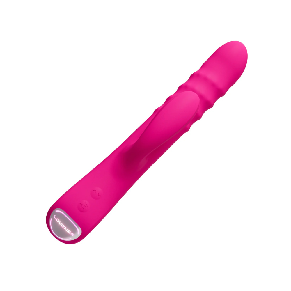 Rear angled view of pink Velvo vibrator highlighting ergonomic curved design