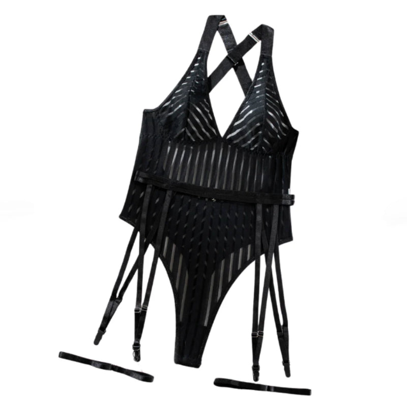 Teddy - 1 Pc Striped Crossing Back Strap with Garter