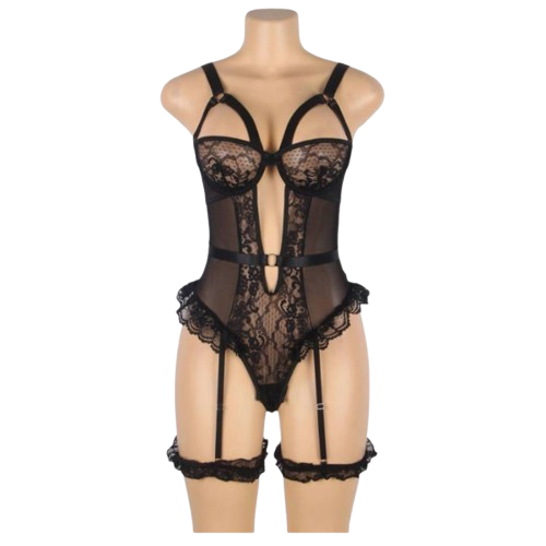 Teddy - 1 Pc Sexy Slim Lace Lingerie with Garter Leg Ring